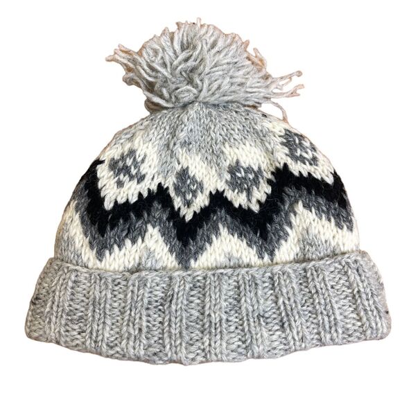 100% Wool Beanie Winter Wooly Hat Pom Pom Made In Nepal‎ - Picture 1 of 13